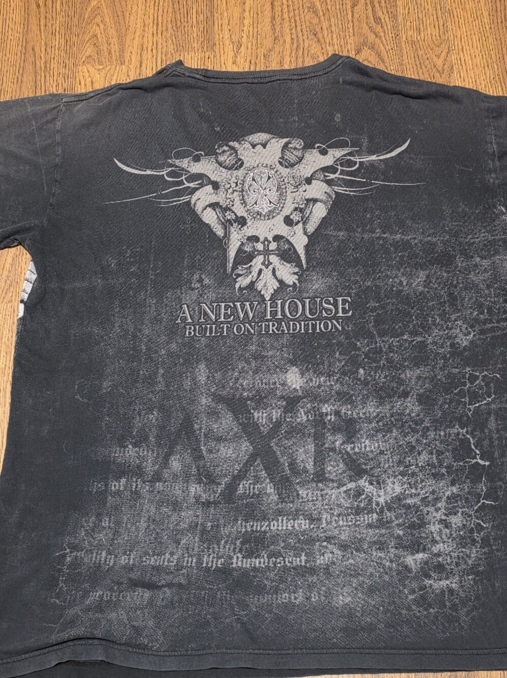 XZAVIER Mens XXL Black Winged Cross Graphic T Shirt Y2K Biker Tattoo Streetwear - Picture 6 of 8